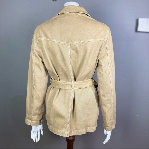 Zara jacket small khaki denim barn chore belted safari cotton utility work - Picture 3 of 8